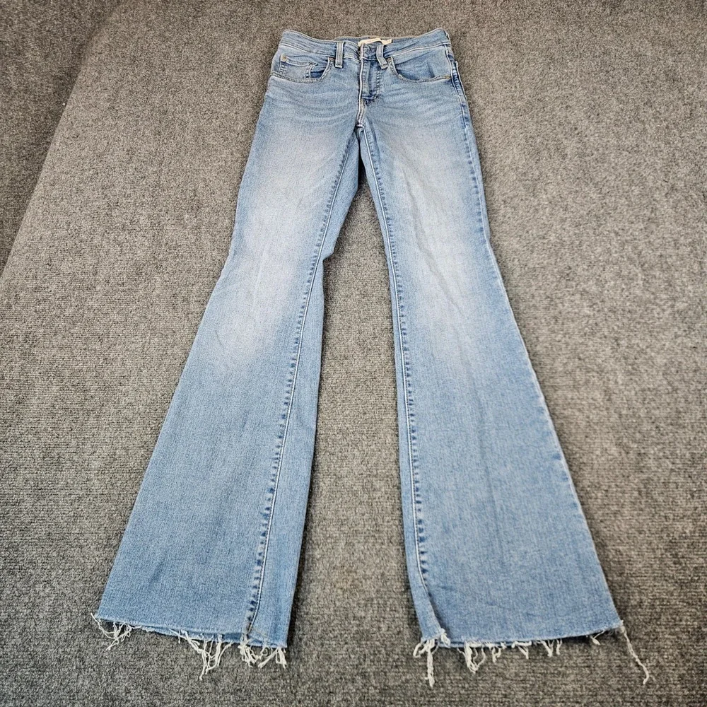 Levis 726 Flare Jeans Womens 24x32 Light Wash Blue High Rise Raw Hem A3410-0025